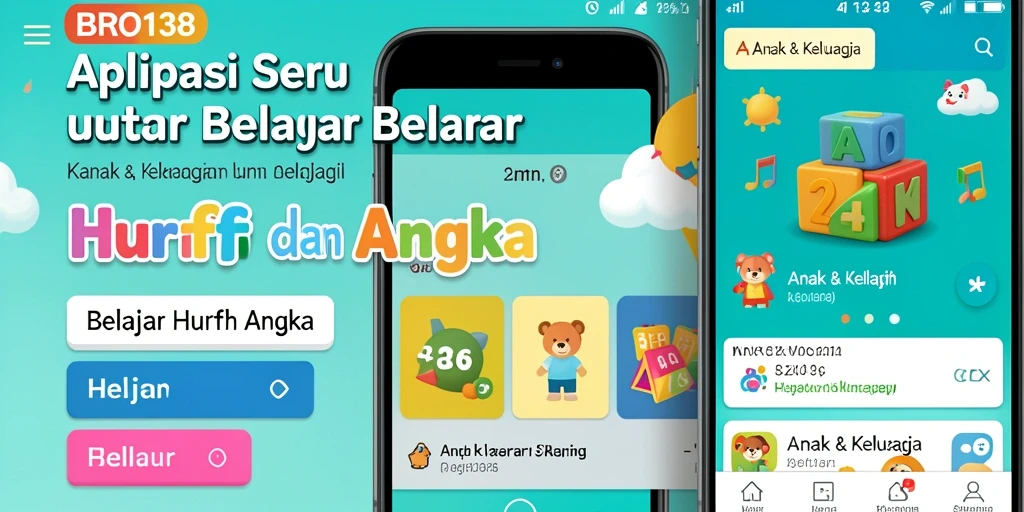 Tampilan antarmuka pengguna aplikasi BRO138 untuk belajar huruf dan angka.