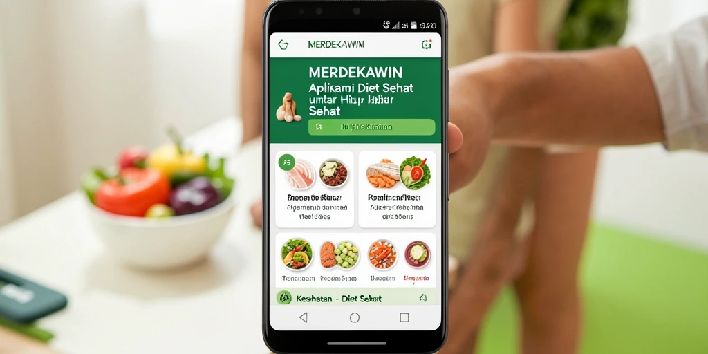 Antarmuka pengguna MERDEKAWIN untuk perjalanan diet yang sehat.